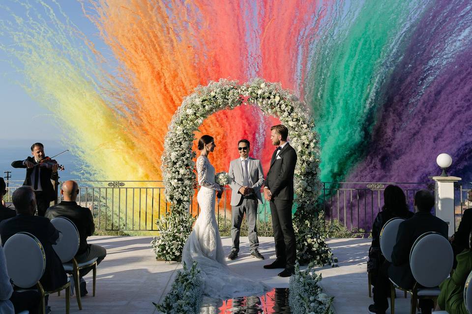 Colorful ceremony vibes.