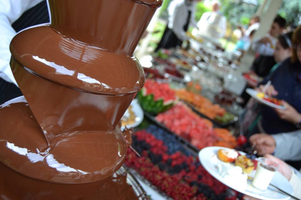 Fontana di cioccolato e frutta