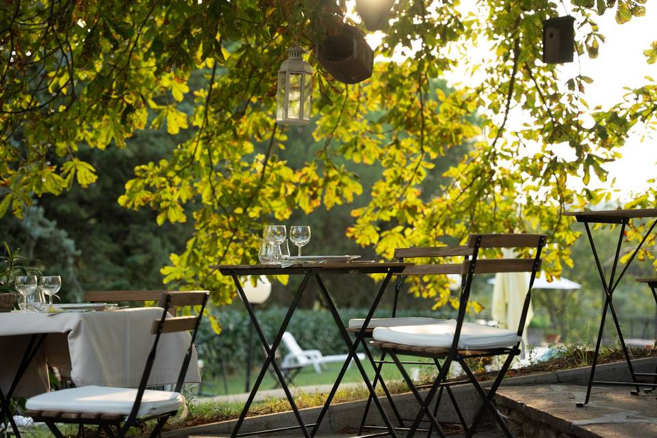Tables under a tree