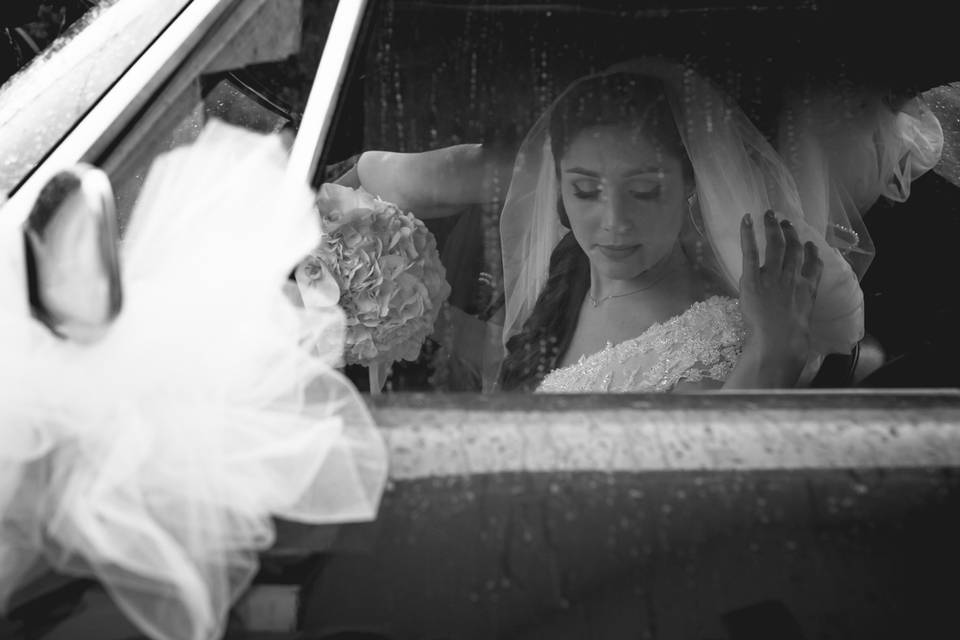 Bride and rain