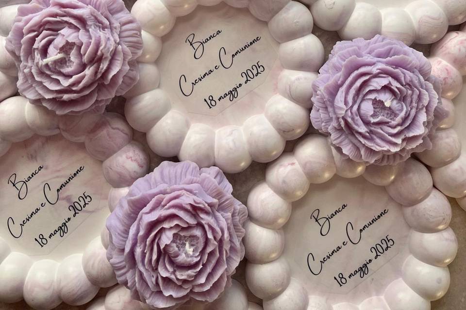 Candele peonia e piattino ecor