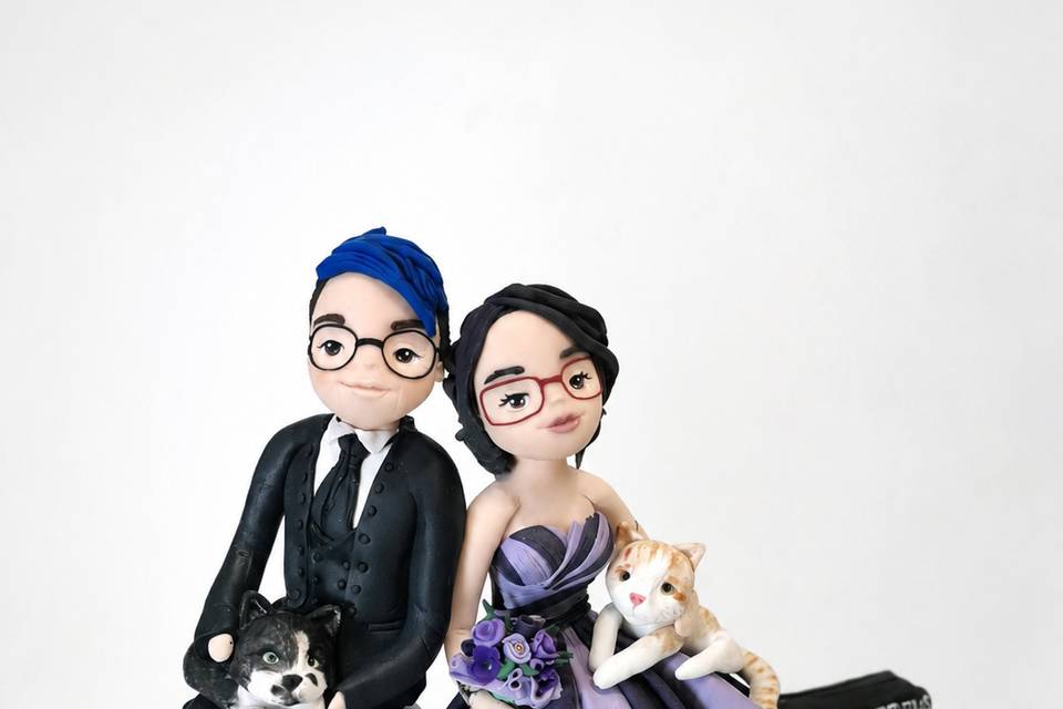 Cake topper con gatti e musica