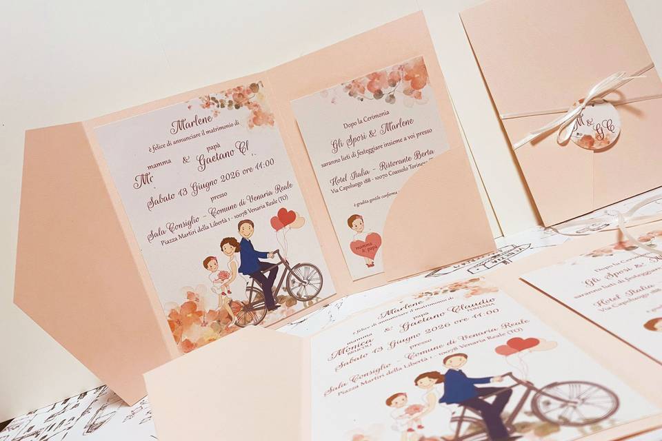 Invito sposini e bambina