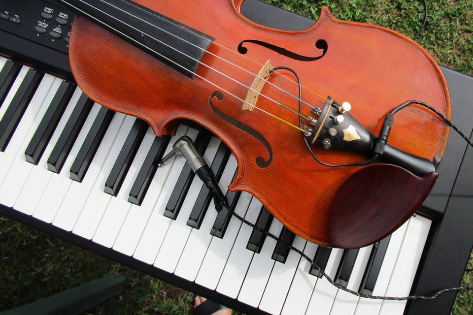 Piano e violino amplificati.